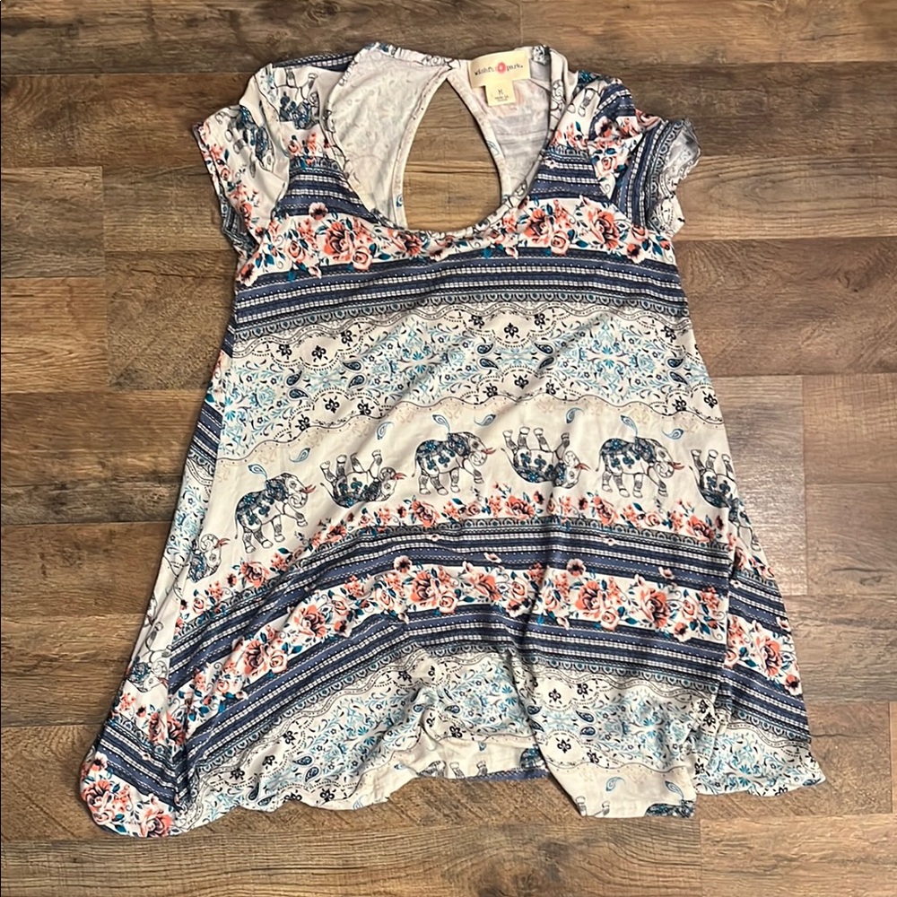 Wishful Park Multicolor Top with Elephant and Floral Patterns